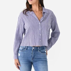 XIRENA Women's Indigo Dawson Shirt S Purple White Print Front Button Cropped